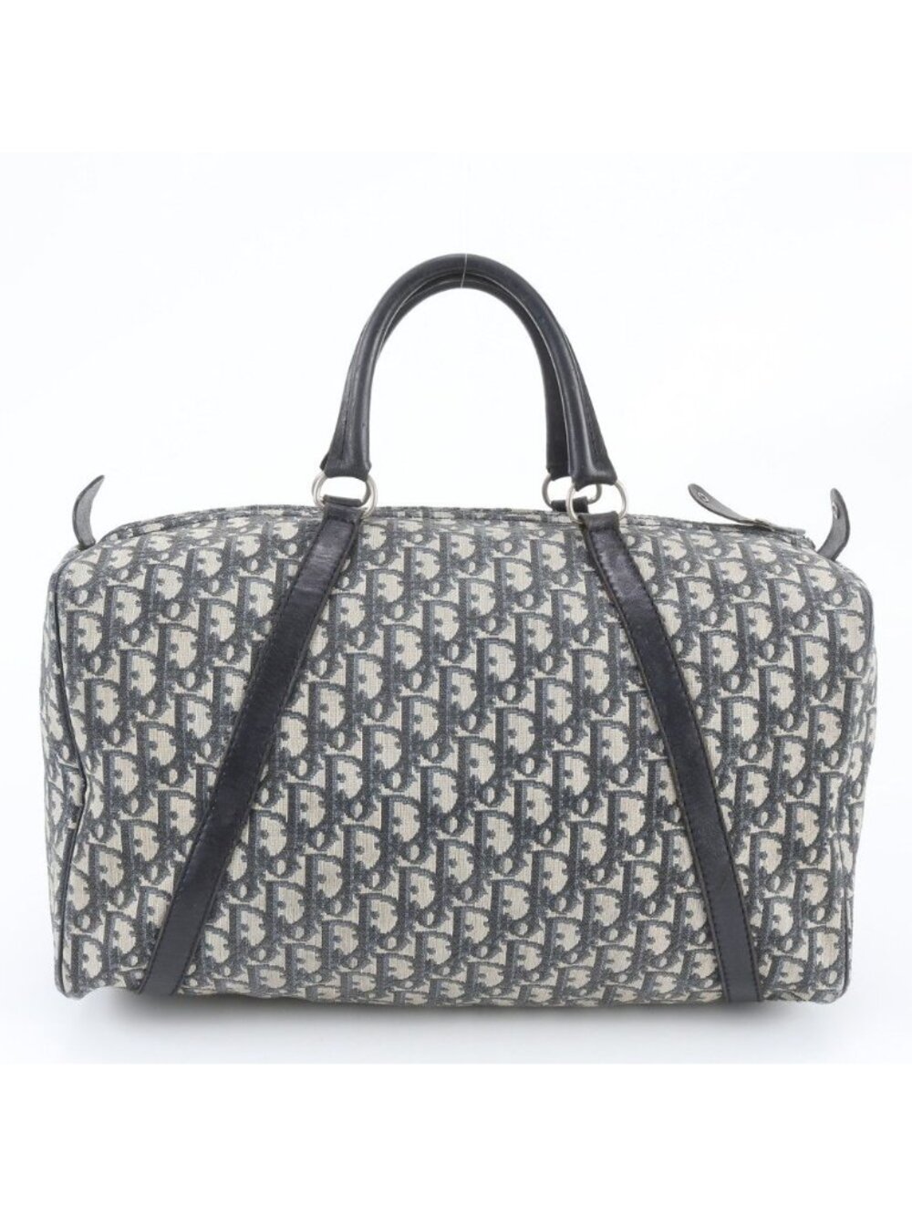 Dior Trotter Leather Canvas Boston Bag Tote Navy
